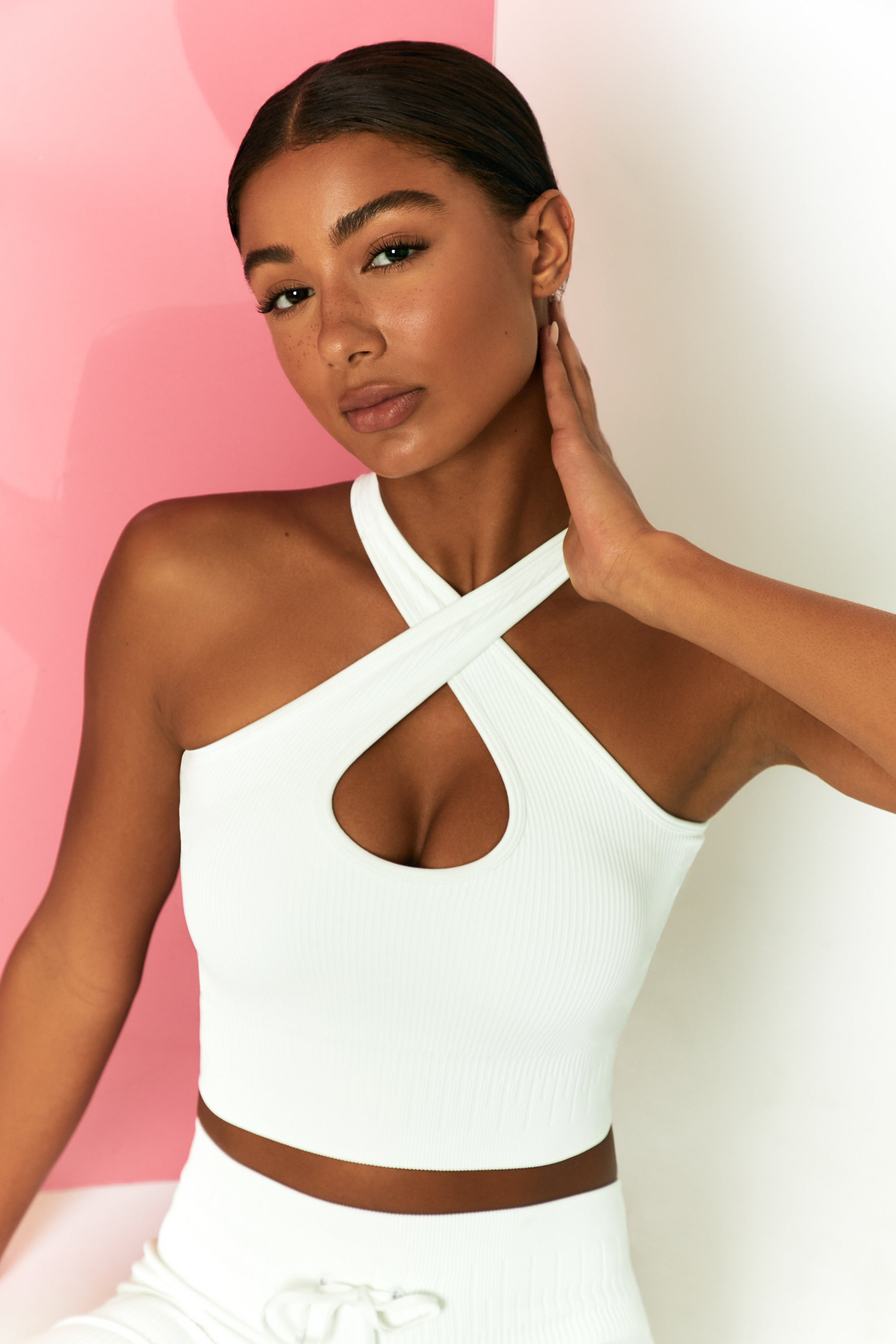 Adapt Ribbed Halter Crop Top in White ...